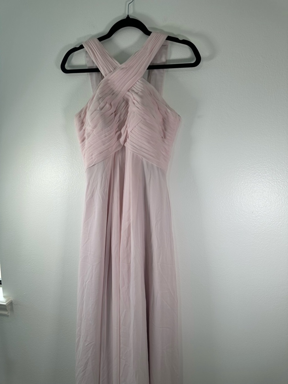 Azazie Bridesmaid Dress Blush Pink Chiffon Halter Pleated A-Line XS S - Picture 6 of 13